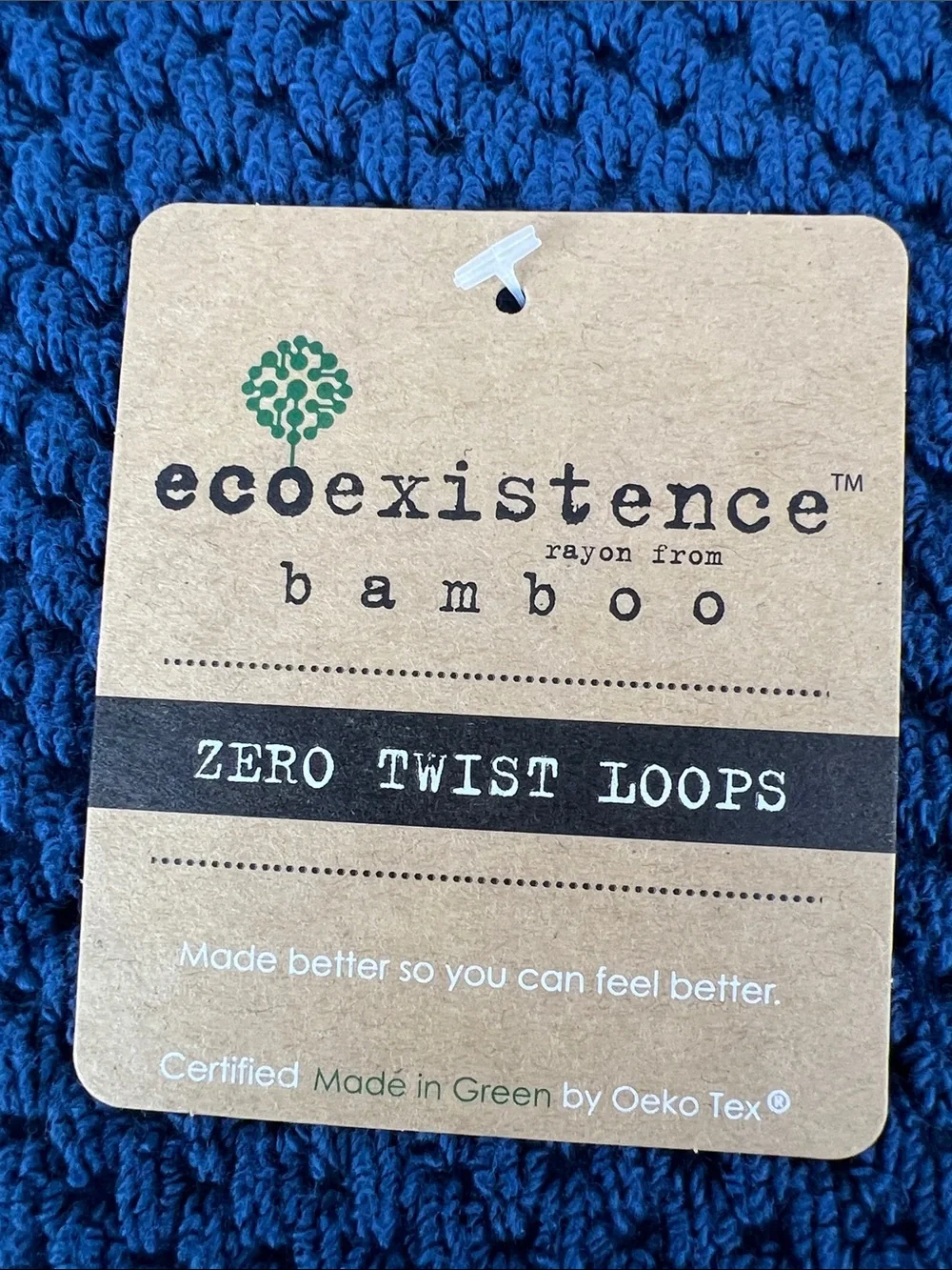 Ecoexistence Bath Towels Bamboo Navy Blue Zero Twist Soft Cotton 2 Pc Set NEW